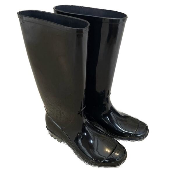 Coach Shoes - Coach Pixy Rain Boots Glossy Shiny Solid Black Tall Women’s size 5